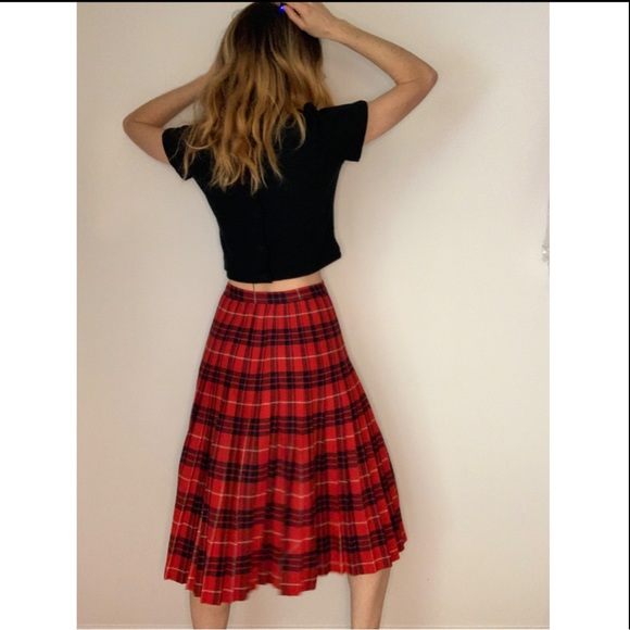 Vintage Handmade Plaid Wool Pleated Skirt - Picture 2 of 16